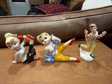 3 Vintage Teeny Bopper Girl Phone Blonde Ponytail Rockabilly FIGURINE Japan MCM picture