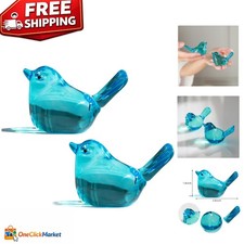 Art Deco Sky Blue Bird Figurines - Unique 2 Pcs Glass Decor for Gifting picture