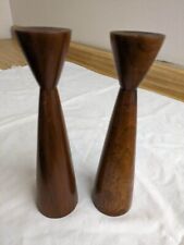 Vtg. MCM stained wood Danish modern candlestick pair. picture