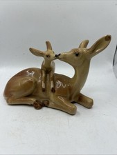 Vintage Wales Japan Deer With Fawn Figurine MCM Porcelain Foil Label 6x4” picture