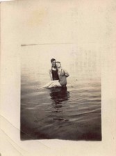 Man Holding Woman Lake 1920s Photo One Piece Swimsuit Hand Breast Legs Muscular picture