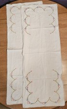 2  Vintage Floral Embroidered Dresser Scarf Runner 36 X 14 picture