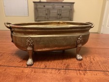 VTG Oblong Hammered Brass Planter Centerpiece Bowl Footed Claw Feet 8.5