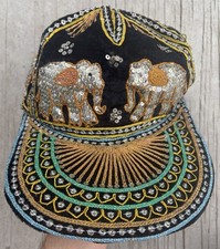 ETHNIC HAND EMBROIDERED ASIAN HAT CAP - ELEPHANTS, BEADS, SEQUINS (BURMA) picture