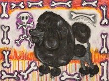 Poodle Catacombs Art Print 5 x 7 Dog Collectible Artist KSams Halloween Gothic picture