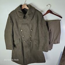 Vtg Canada Army WWII Air Corps Olive Green 1941 Wool Trench Coat Pants Set 32x31 picture