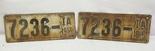 Antique Matched Pair 1913 7236 4 Digit Iowa License Plates  TF23 picture