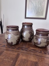 Victoria Littlejohn Hand Thrown Pottery Cansister Set 1972.Immac Cond   SIGNED picture
