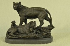 Large Lion Cougar Tiger Family Bronze Marble Sculpture Statue Figurine Artwork picture