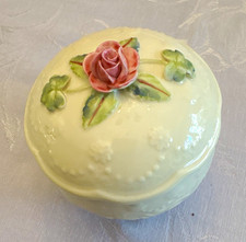 Belleek Ireland Porcelain Trinket Box with Lid, Pink Rose Flower picture