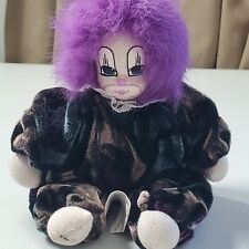 Vtg Q Tee Clown Shelf Sitter Hand Painted Hand Made Purple Hair Velvet Flaw picture