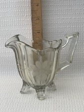 Vintage Floral Etched Glass 4 Footed Creamer 4” Federal Glass?? picture