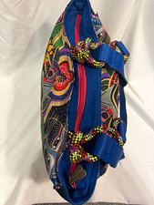 Laurel Burch Cat Print Handbag Purse Blue Multicolor Zip Top Closure picture