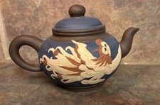 Vintage Chinese Yixing Zisha Teapot Dragon & Phoenix Blue Brown Handcrafted picture