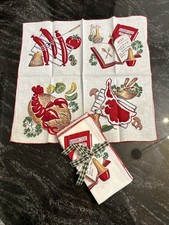 Lot of 4 Vintage MCM Napkins Lobster Beef Steak BBQ Picnic Picnic *FLAW* picture