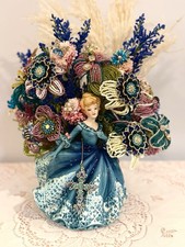 Vintage Relpo 5714 Lady Planter Beaded Flower Arrangement Brooch Jewelry Cross picture