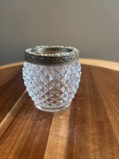 vintage diamond point glass salt cellar open salt dip brass collar green stones picture
