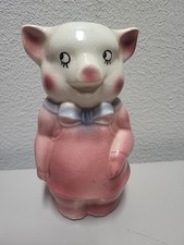 Vntg Royal Copley 1940s Standing Spaulding Bowtie Pig Ceramic Bank  Pink  picture