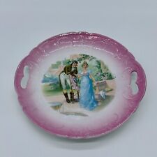 Antique Bavarian Plate Porcelain Courting Scene German Lusterware Pink Cake 9” picture