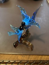 GlassOfVenice Murano Glass Birds on Brown Branch - Blue picture