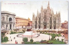 Vintage Duomo and Piazzi Milan Italy Postcard Gothic Cathedral picture