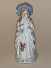 Vintage Victorian Lady Ceramic Figurine Made in Japan Blue Bonnet Flowers picture