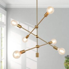 Uolfin Modern Brass Gold Bedroom Chandelier Mila 6Light Sputnik Pendant DIY Tier picture
