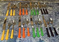 Vintage Bakelite-Knife-Fork-Spoon, (4 colors) 8 sets 24 fabulous pieces picture