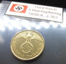 Nazi Bronze Coin - 5 Reichspfennig 1937-1939 Third Reich Eagle Swastika Labeled picture