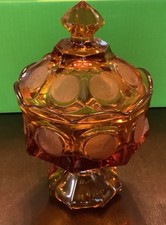 Amber COIN SPOT FOSTORIA FOOTED/PEDESTAL WEDDING BOWL/CANDY DISH W/LID picture