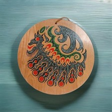 Vtg Yugoslavian Folk Art Painted Wooden Wall Plaque Mythological Dragon Creature picture