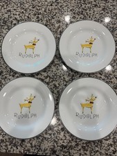 Pottery Barn Rudolph the red nose Reindeer Holiday Plates - Qty 4 8