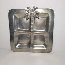Pewter Relish Vegetable Serving Tray with Palm Tree Design Heavy Divided India picture