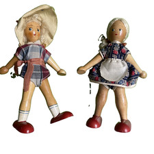 2 - Vintage Polish peg doll folk art wooden jointed girl blonde Made in Poland picture