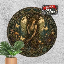 Mythical Tree Spirit Fairy Magic Forest Round Metal Sign Decor 8x8 picture