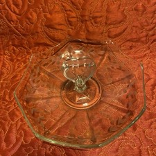 Vintage Elegant Serving Plate Classic Center Handled 1927-35 Etched Glass Floral picture
