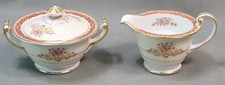 Vintage NORITAKE Porcelain ROYAL RUBY Occupied Japan SUGAR BOWL & CREAMER Set picture