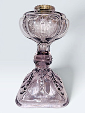 Antique Dewdrop and Petal Oil Kerosene Stand Lamp Thuro Bk 1 Pale Amethyst Tint picture