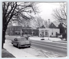 Vintage Photo Classic 1950's Car  Main Street Winter Snow Gulf Gas Station DS117 picture