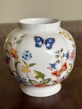 Vintage Aynsley Cottage Garden ball vase floral flowers butterflies 3 1/2