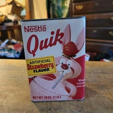 Nestle Quik Strawberry 1LB Tin/Cardboard 70s Advertisement Vintage picture