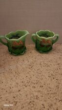 Beautiful Mosser Green Opalescent Thumbprint Cherry Cable Creamer And Sugar picture
