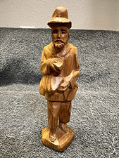 Vintage Hand Carved Wooden Man Figurine Folk Art Old Farmer Tramp Statue 6” picture