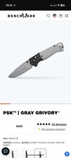 Benchmade PSK 593GY-02 Gray/Black Grivory AXIS Manual Knife 2 Available Unopened picture