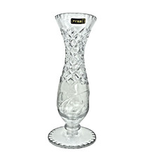 Irena Clear Diamond Cut Etched Lead Crystal Flower Bud Vase Poland Hand Cut 24% picture