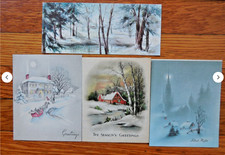Four Beautiful Vintage Christmas Landscape, Spires, Horse Drawn Sleigh picture