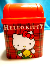 Vintage 1996 Sanrio Hello Kitty Red Plaid Mini Desk Tin Trash Bin picture