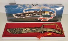 Vintage Heavy Brass Oxen hunter knife with orginal box and Sheath Engraved Blade picture