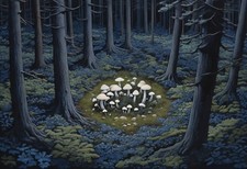 Fairy Ring of Mushrooms Under Moonlight - Whimsical Forest Print picture
