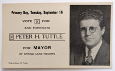 Pater H. Tuttle for Mayor of Spring Lake Heights NJ Political Campaign Postcard picture